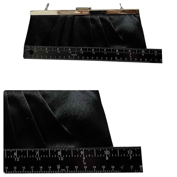 Jessica McClintock Black Kiss Lock Pleated Satin Convertible Clutch - Picture 4 of 13